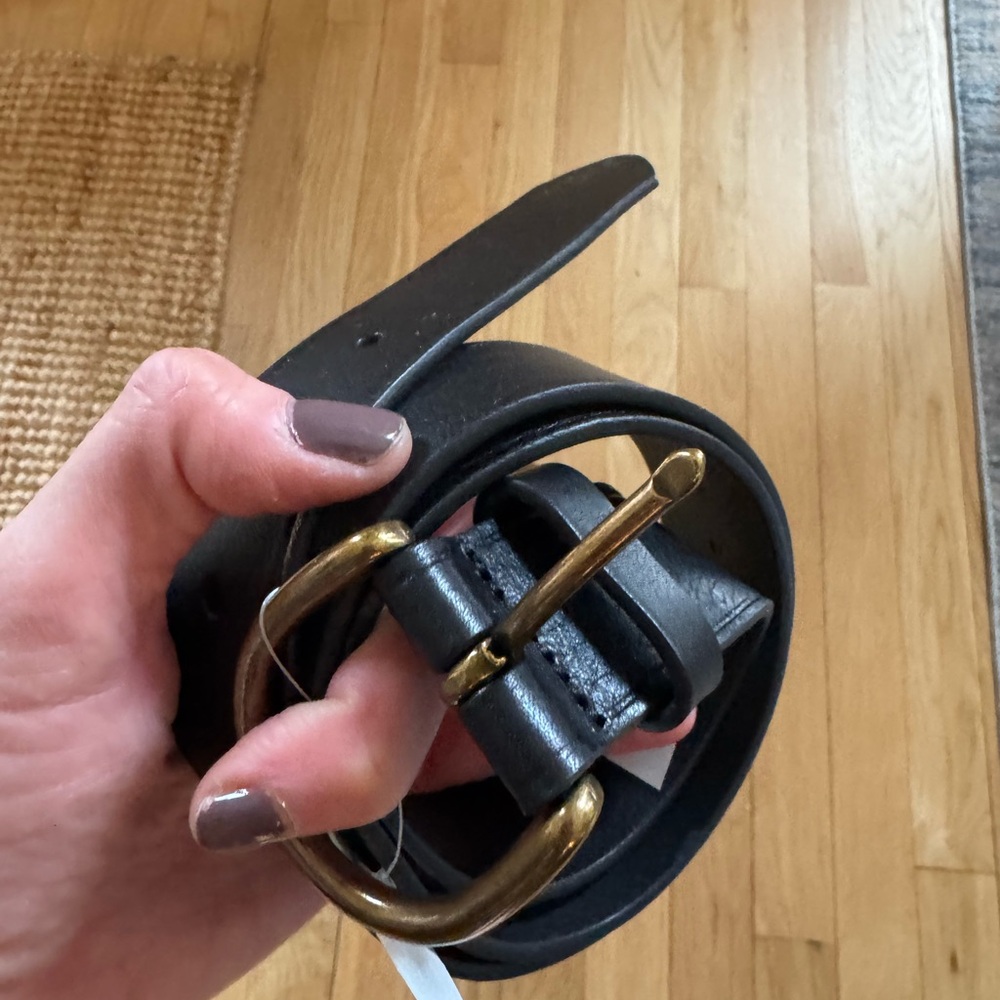 Black Leather Belt with Gold Buckle